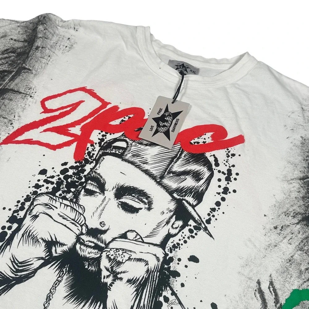BARRIERS X 2PAC SHAKUR‎ White T Shirt Size XXL